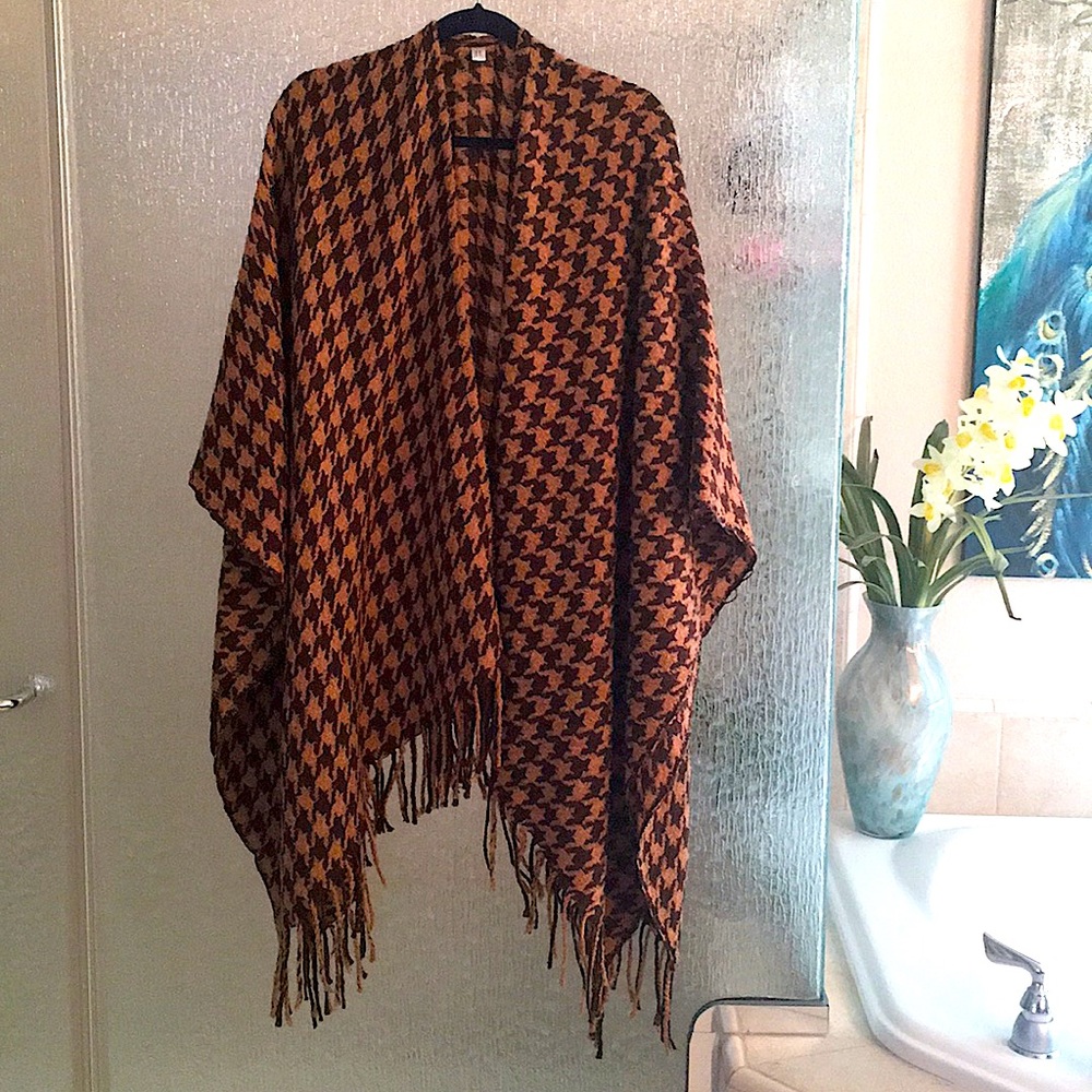 Houndstooth Brown & Camel Shawl Large